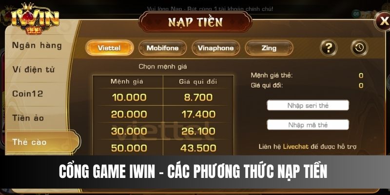 Các Phương Thức Nạp Tiền Chi Tiết