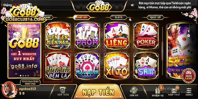 Đa dạng tựa game bài đổi thưởng Go 88